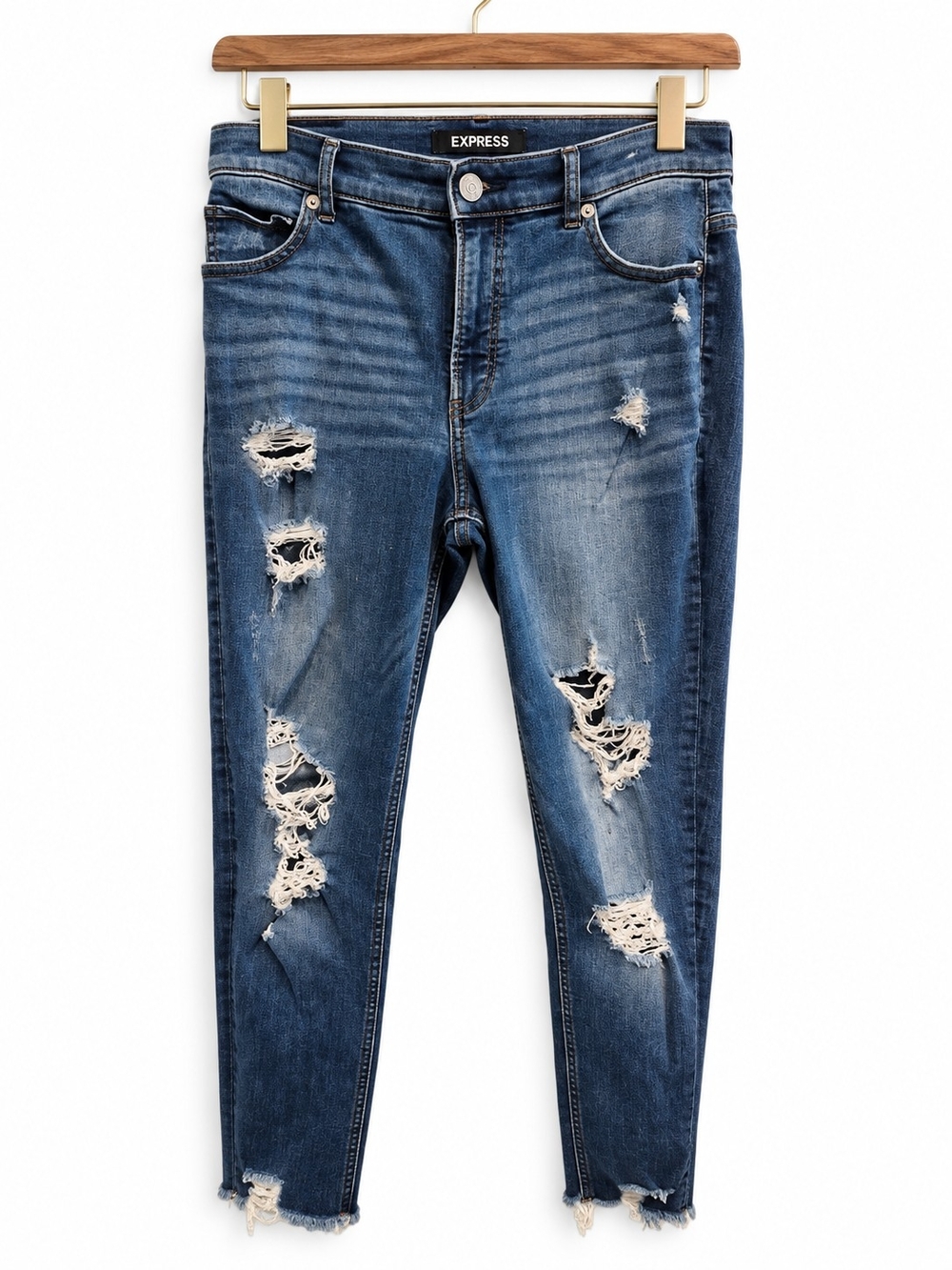 Express Denim Perfect Women’s 10R High Rise Distressed Ankle Jeans Stretch+